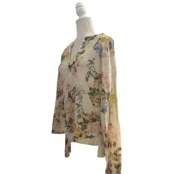 By Anthropologie Printed V Neck Sweater Linen Blend Abstract Floral NWOT - Picture 6 of 12